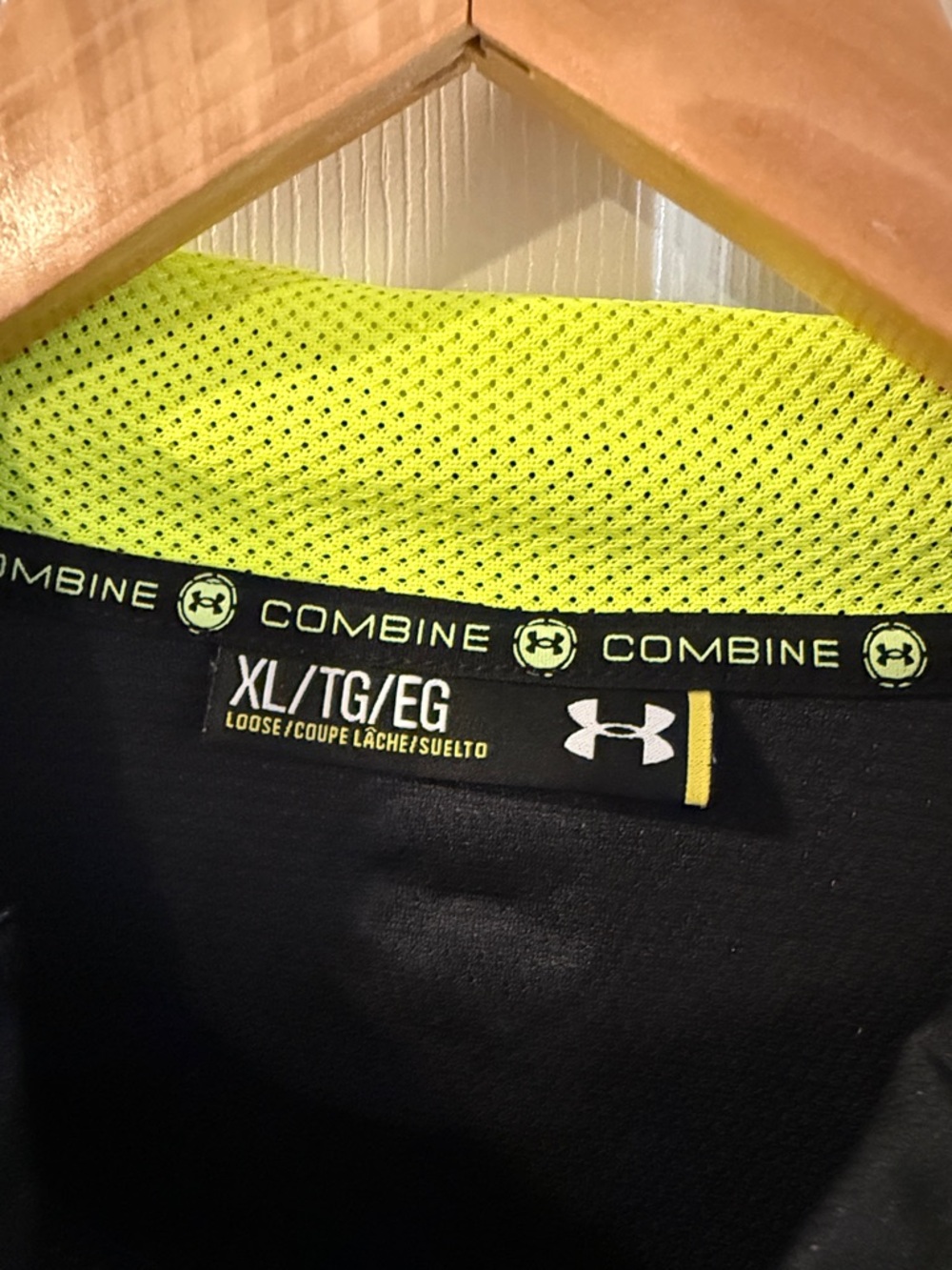 Under Armour Black & Gray Camo Hooded Performance Jacket with Neon Yellow Trim - Picture 2 of 3
